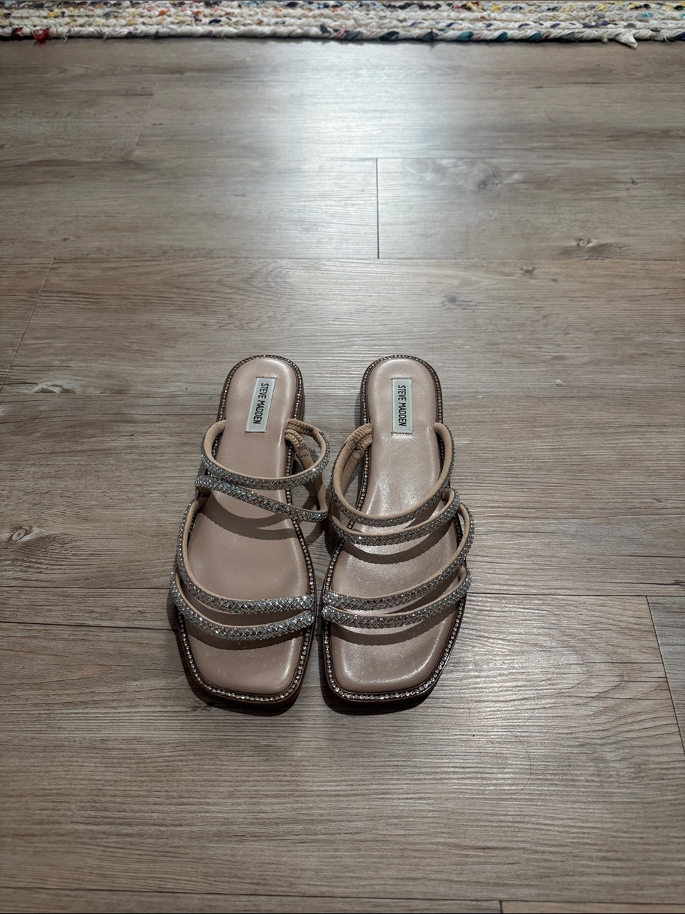 Steve Madden Nude Beaded Strap Slide Sandals